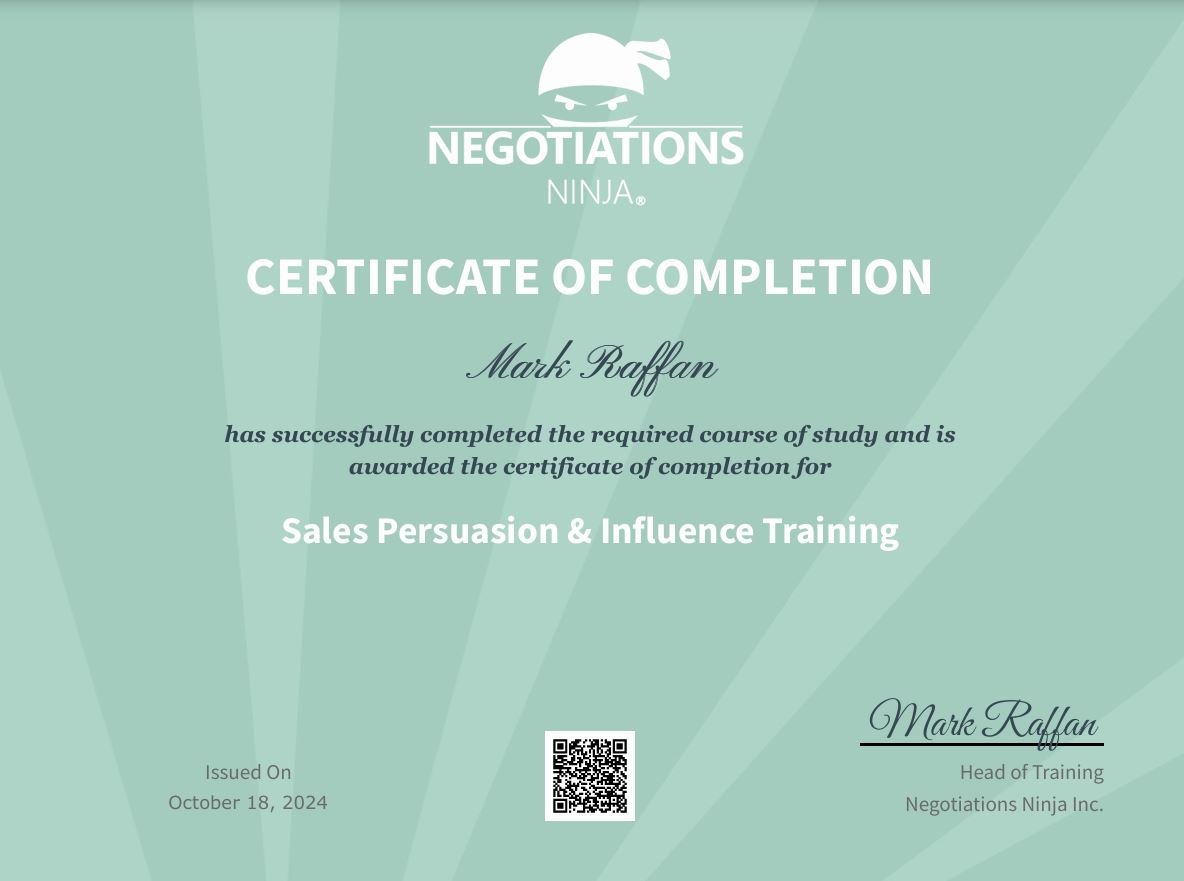 Sales Persuasion & Influence Training Certificate